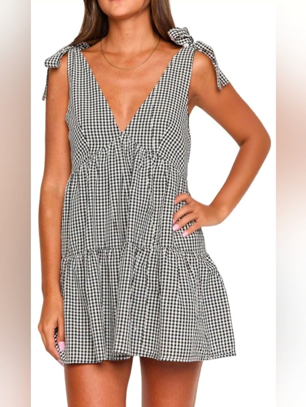 utcoco Women's Summer A Line Flowy Plaid Mini Dress Y2k Tie Shoulder Babydoll